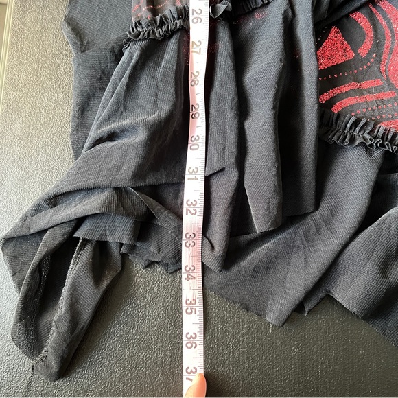 Y2K Black Red Glitter Party Dress Spaghetti Strap Asymmetrical Hem Dress - Picture 16 of 16